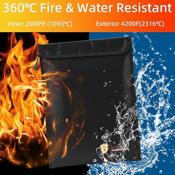 3 Pcs Fireproof Waterproof Document Bag(2000℉), Fire and Water Resistant Safe Zipper Storage Organizer Pouch for A4 A5 Documents Holder, Cash, Passport, Tablet, Laptop, File, Jewelry