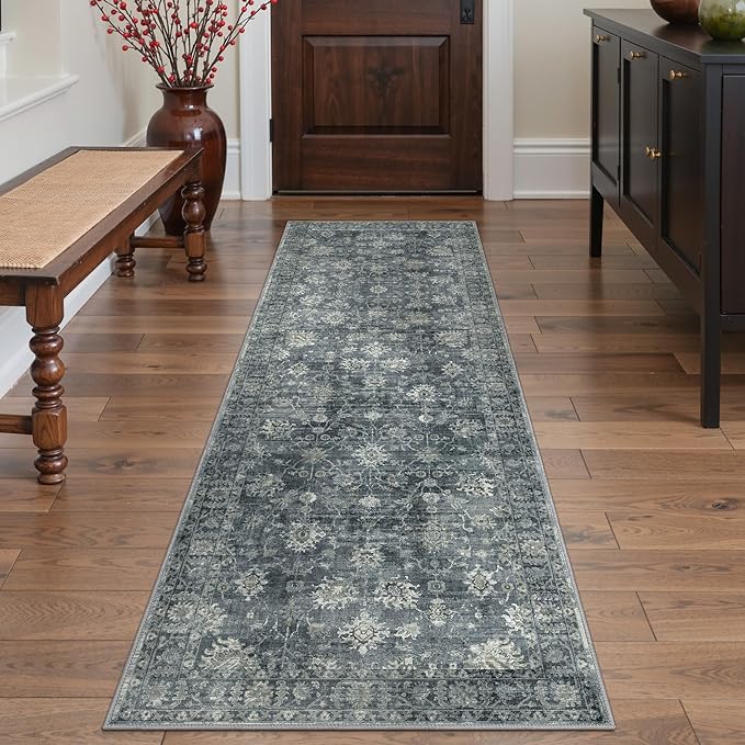 GENIMO Runner Rug 2x6 Non Slip Machine Washable Vintage Hallway Runner Rug, Low Pile Lightweight Rugs for Entryway, Hallway, Kitchen and Corridor, Ashen Taupe
