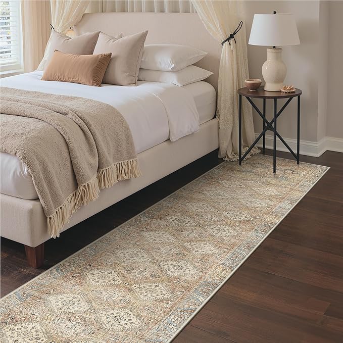 GENIMO Runner Rug 2x10 Non Slip Machine Washable Hallway Runner Vintage Rug, Low Pile Lightweight Rugs for Entryway, Hallway, Kitchen and Corridor, Warm Brown