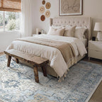 GENIMO 7'6''x9'6'' Area Rugs for Living Room, Machine Washable Non Slip Vintage Rugs, Low Pile Lightweight Chenille Print Rug for Bedroom, Dining Room, Home Office, Blue
