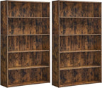VASAGLE Set of 2 Bookshelves, 30 Inches Wide, 5-Tier Open Bookcases with Adjustable Storage Shelves, Floor Standing Units, Rustic Brown ULBC175X01-2