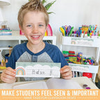 Desk Name Tags for Classroom -25 Student Name Plates for Classroom Kindergarten, Preschool, 1st, 2nd & 3rd Grade, 9x3 Teacher Nameplates for Student Desks & Cubbies, Boho Nametags