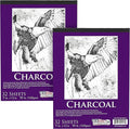 U.S. Art Supply 9" x 12" Premium Heavy-Weight Charcoal Sketchbook (2 Pack, 64 Sheets Total) - 90lb (160gsm) Sketch Book Pad for Charcoal, Pencil & Pastel Drawing
