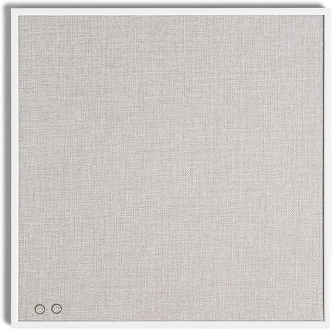 U Brands Farmhouse Linen Bulletin Board, 14" x 14", White Metal Frame, Industrial Grade Pinning Surface