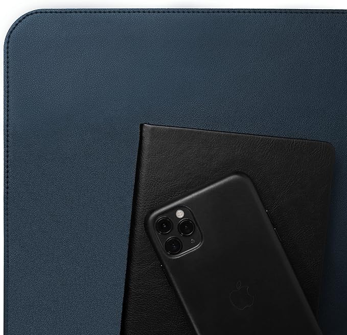 Vine Creations PU Leather Desk Pad, 36" x 20", Non-Slip, Dark Blue