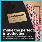 ExcelMark Custom Name Tag - Engraved Name Badge with Pin or Magnetic Backing, 16 Colors, 6 Fonts, and 2 Sizes to Choose from (Silver w/Black Letters, 1.5"x 3")