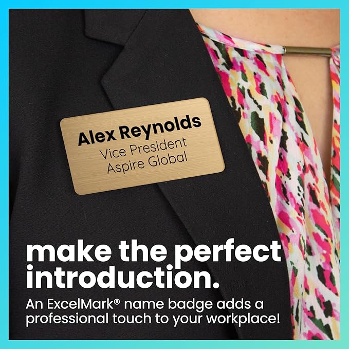 ExcelMark Custom Name Tag - Engraved Name Badge with Pin or Magnetic Backing, 16 Colors, 6 Fonts, and 2 Sizes to Choose from (Blue w/White Letters, 1"x 3")
