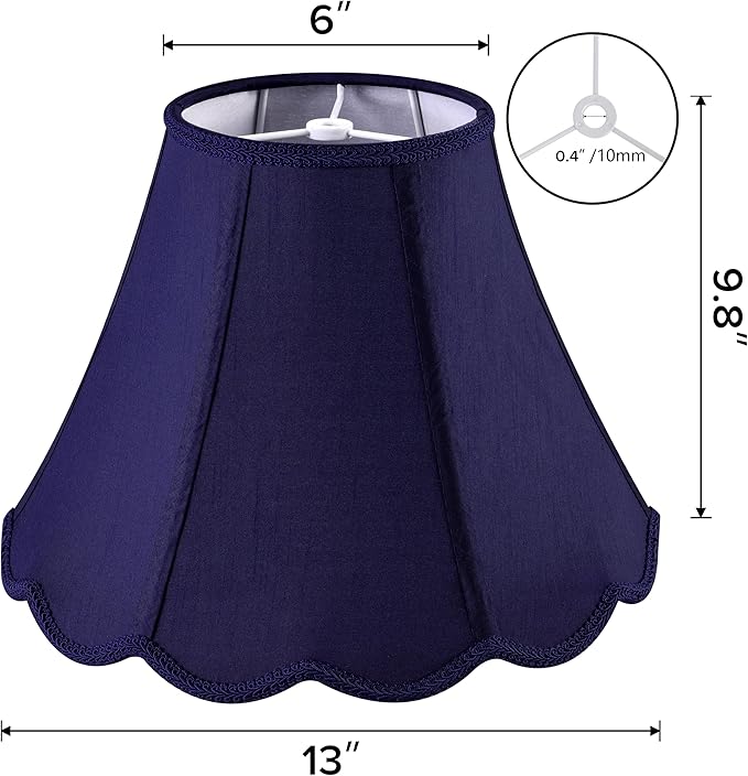GOSO Medium Blue Scalloped Lamp Shade Set of 2, Replacement Braids with Petal Edges,6×13×9.8 Inch Spider Lamp Shade for Table Lamp,Floor Lamps Easy Assembly, Bell Shades for Living Room Art Decor