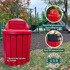 Campus Collection 42 Gallon Slatted Round Heavy-Duty Plastic Commercial Outdoor and Indoor Trash Can with Push Open Dome Lid and Internal Liner | Great for Schools and Businesses - Blue