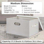 Graciadeco Medium 15" 21 Quart Collapsible Stackable Storage Bins with Lids, 5 Packs White Foldable Fabric Closet Storage Boxes with Lids, Lidded Heavy-duty Linen Baskets(15x11x8)