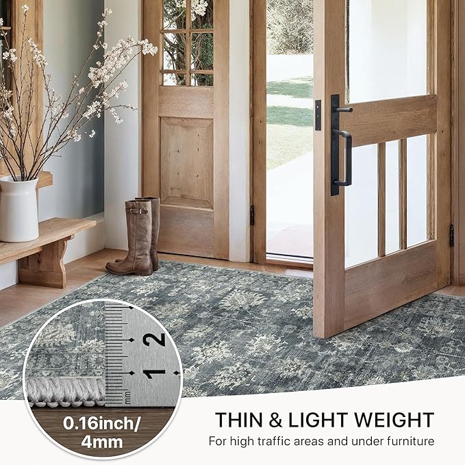 GENIMO Runner Rug 2x6 Non Slip Machine Washable Vintage Hallway Runner Rug, Low Pile Lightweight Rugs for Entryway, Hallway, Kitchen and Corridor, Ashen Taupe