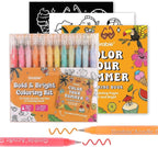 Grabie 12Colors Acrylic Gel Pens&Coloring Book, Medium Point Colored Gel Pens, Acrylic Gel Ink Pen Assorted Colored for Drawing, Note Taking, Bold&Bright Coloring Kit, Set of 12 (Summer Colors)