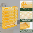 EASEPRES 6 Tier Mesh Hanging Wall File Organizer, Desk Vertical Mail Paper Document Folder Holder Rack with Bottom Tray and Nametag Label for Office Home School, Yellow