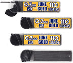 June Gold 440 Pieces, 0.7 mm 2B Lead Refills, 110 Pieces Per Dispenser, Medium Thickness, Break Resistant Lead/Graphite (Pack of 4 Dispensers)