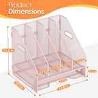 OrgMate Desk File Folder Holder Organizer-4 Vertical Compartments Racks and Paper Letter Tray,Mesh Magazine File Holder Sorter,Desktop Accessories & Workspace Organizers for Home,Office,School-Pink