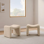 Modern Boucle Ottoman, Vanity Stool Chair, Foot Stool with Wooden Legs Sofa Bench Footstool Extra Seat for Vanity, Makeup Room, Living Room, Entryway, Set 2, Camel