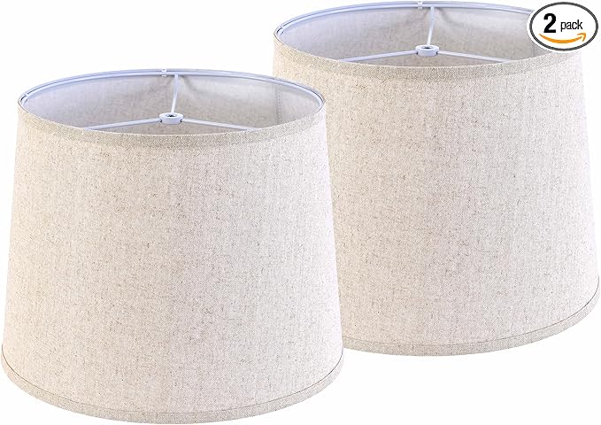 Beige Fabric Lamp Shade Set of 2 Medium Lamp Shades-11"×13"×10" Inch, Lampshades fit with Spider for Table Lamps, Floor Replacement, Modern Farmhouse Lamp Shade,Required Assembly
