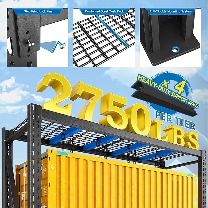 Bepatio 11000LBS Industrial Garage Shelving Heavy Duty, 4-Tier Adjustable Storage Shelves Metal Shelving, Industrial Shelving for Basement Warehouse Commercial Garage Shop, 72" H× 60" W × 24" D, Black