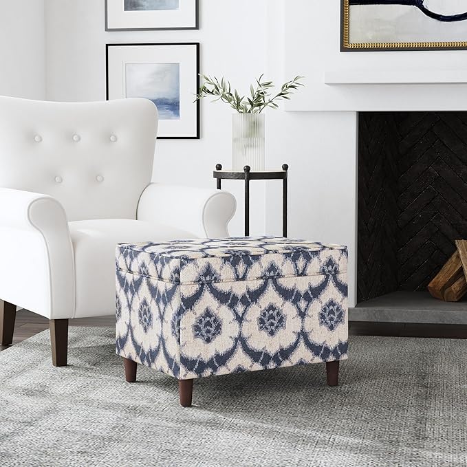 Spatial Order Home Decor | Dinah Collection Modern Storage Ottoman | Ottoman with Storage for Living Room & Bedroom(Blue Medallion Print)