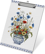 APIILVPQ Floral Clipboard, Vintage Blue Clipboards with Low Profile Clip for Office School Use, Chinoiserie Wooden Clip Boards for Nurses Teachers Students - A09