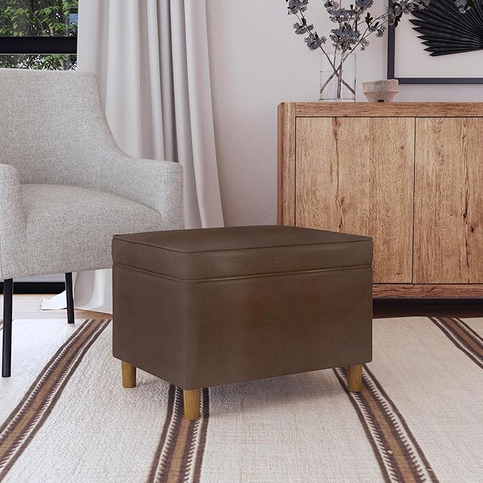 Spatial Order Home Decor | Dinah Collection Modern Storage Ottoman | Ottoman with Storage for Living Room & Bedroom(Brown Faux Leather)