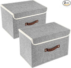 TYEERS Collapsible Storage Boxes, Washable Fabric Storage Bins with Lids, 14.9x9.8x9.8 inches, 2 Pack, Gray