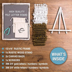 Felt Board With Rustic Vintage Frame and Stand 12x16 Inch, Grey Changeable Message Board Includes 792 Letters, Numbers and Symbols, Hook to Hang, 2 Canvas Bags