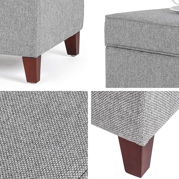 Asense 17 Inch Square Storage Ottoman,Small Foot Rest Stool for Couch, Linen Fabric Upholstered Footstool Cube for Entryway Bedroom Living Room, Light Grey