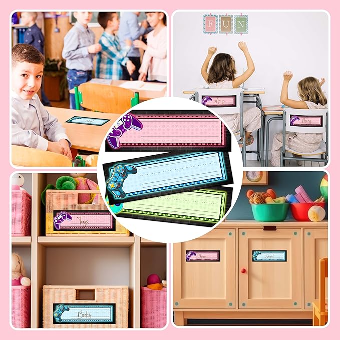 30 Name Tags for Classroom Cubbies, 3x9 in Video Game Name Plates for Desks, Classroom Must Haves for Teachers Elementary - A10