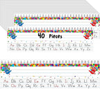 40 PCS Desk Nameplates, Waterproof Confetti Desk Name Tags with Alphabet, Number Line 1-30 Erasable and Reusable Traditional Manuscript Name Plate for Classroom School Student (12” x 3.5”)