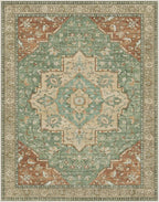GENIMO 8x10 Area Rugs for Living Room, Machine Washable Non Slip Vintage Rugs, Low Pile Lightweight Chenille Print Rug for Bedroom, Dining Room, Home Office