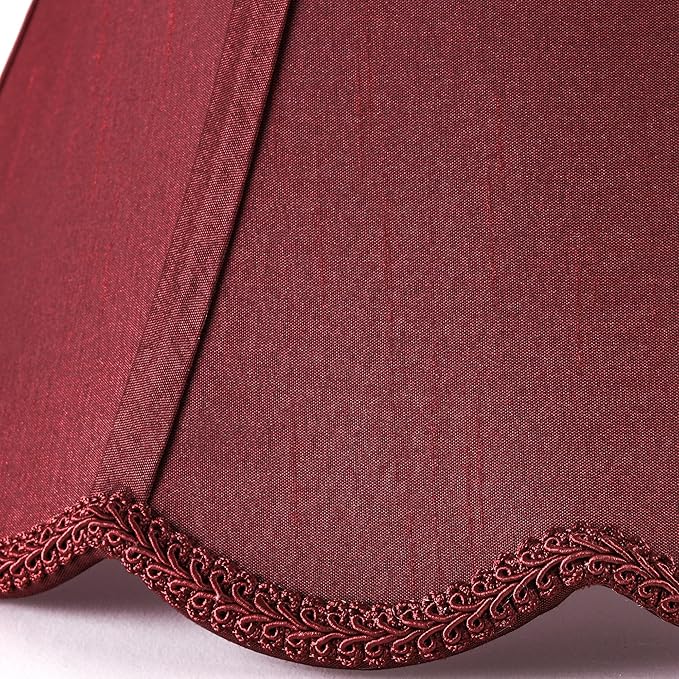 GOSO Set of 1 Elegant Leaf Scalloped Lamp Shade Burgundy, 6×13×9.8 Inch Spider Bell Lamp Shade for Table Lamp,Floor Lamps Replac Braids with Petal Edges,Easy Assembly Art Decor Shades for Bedroom