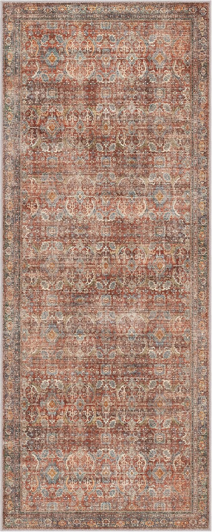 GENIMO 2x10 Runner Rugs for Hallway, Machine Washable Non Slip Vintage Rugs, Low Pile Lightweight Soft Print Rug for enrtyway, Corridor, Home Office, Kitchen, Terracotta Indigo
