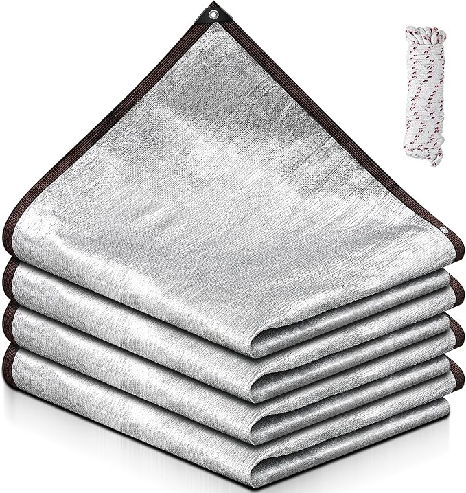 Mindsoft 70% Aluminet Shade Cloth Reflective Tarp 10 x 20 ft Aluminum Cloth Porch Privacy Screen with Grommets Durable Mesh Canopy for Car Garden Patio Pergola Sun Shade Cover(1 Set)