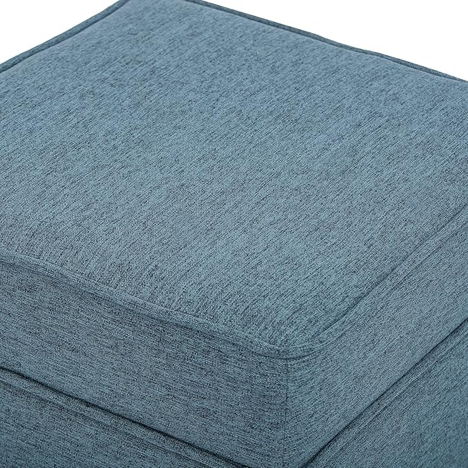 Asense 17 Inch Square Storage Ottoman,Small Foot Rest Stool for Couch, Faux Linen Fabric Upholstered Footstool Cube for Entryway Bedroom Living Room, Blue