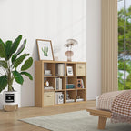 furtble Bookshelf with Storage Bins, 8-Cube Storage Organizer, Modern Wood Open Bookcase, Multifunctional Display Shelf for Living Room, Bedroom, Home Office, Oak