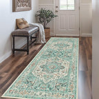 GENIMO Machine Washable 8x10 Area Rugs for Living Room, Non Slip Vintage Rugs, Low Pile Lightweight Chenille Print Rug for Bedroom, Dining Room, Home Office, Sky Blue