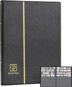 Stamp Albums 160 Pockets - Stockbooks with 30x197mm Sleeves, 10 Double Sided Black Page with Leatherette Padded Black Cover, Collection Storage Folder for Paper Money Postage Stamps AS0108BK