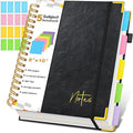 Spiral Notebook Journal with Removable Dividers Tabs, 300 Pages Hardcover Leather 5 Subject College Ruled Notebook, 8"x10" Large B5 Lined Journal for Women Men, Spiral Notebooks for Work School, Black