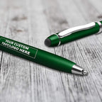 DISCOUNT PROMOS Custom Twist Action Plastic Stylus Pens, Set of 100, Personalized Bulk Pack - Pens for Work, Cool Pens for Writing, Black Ink - Green