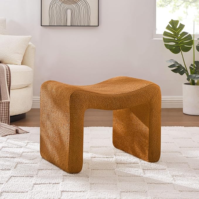 VANOMi Small Footstool Ottoman, Multi-Functional Modern Foot Stool, Sofa Footrest Extra Seating for Living Room, Entryway, Hallways and Bedrooms, Small, Curry