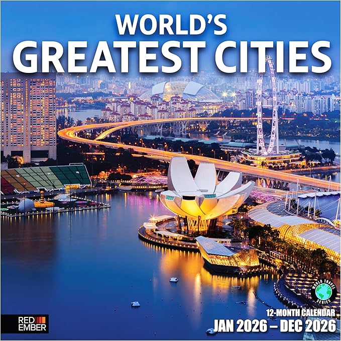 RED EMBER World's Greatest Cities 2026 Wall Calendar 12 Month | 12" x 24" Open | Thick & Sturdy Paper | Holiday Gift | Travel Calendar 2026