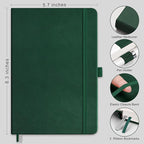 RETTACY Bullet Dotted Journal Notebook, 320 Numbered Pages, A5 Medium Size (5.7'' × 8.3''), Leather Hardcover, 100 GSM Thick Paper, for Bullet Journaling, Planning, Tracking (Dark Green)