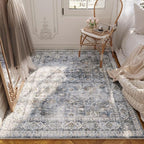 Rugcomf Area Rug 4x6 Rug Washable Boho Rugs Non Slip Low Pile Soft Floral Small Carpet for Bedroom, Bedside, Kids Room, Office, Dining Room(Grey)