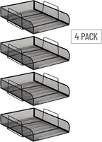 Mind Reader Stackable Paper Tray, Desktop Organizer, File Storage, Office, Metal Mesh, 10.5" L x 13.5" W x 11.25" H, 4 Pcs., Black