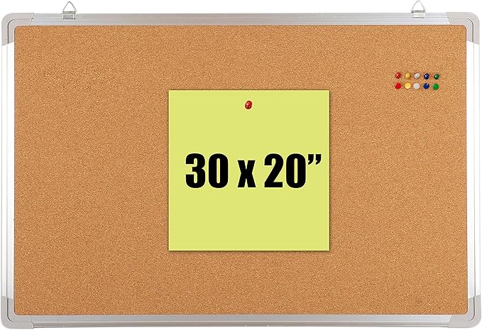 Cork Board Set for Wall - Bulletin Corkboard 30 x 20 in with 10 Thumb Tacks - Wall Hanging Message Memo Pin Board Tackboard Organizer for Home, Office, Desk and Cubicle (30x20 in)