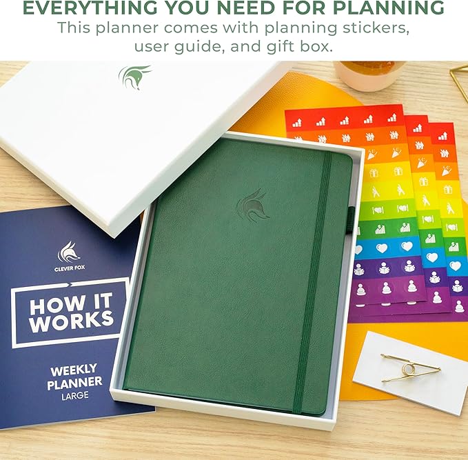 Clever Fox Planner Large – Undated Weekly & Monthly Planner for Productivity, Time Management & Goals – Organizer Journal – 7x10” (Forest Green)