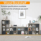 furtble Bookshelf with Storage Bin, 6-Cube Storage Organizer, Modern Wood Open Bookcase, Multifunctional Display Shelf for Living Room, Bedroom, Home Office, Gray Oak