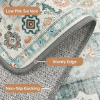 GENIMO 8x10 Area Rugs for Living Room, Machine Washable Non Slip Rugs, Low Pile Lightweight Vintage Print Rug for Bedroom, Dining Room, Home Office, Cyan/White