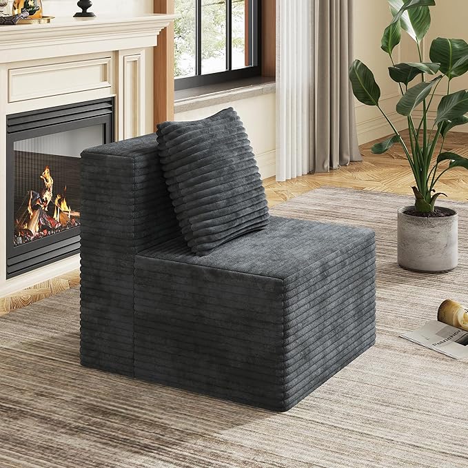 WLIVE 32'' Boneless Couch for Living Room, Modular Sectional Sofa, Cloud Memory Foam Couch L Shape with Chaise, Grey